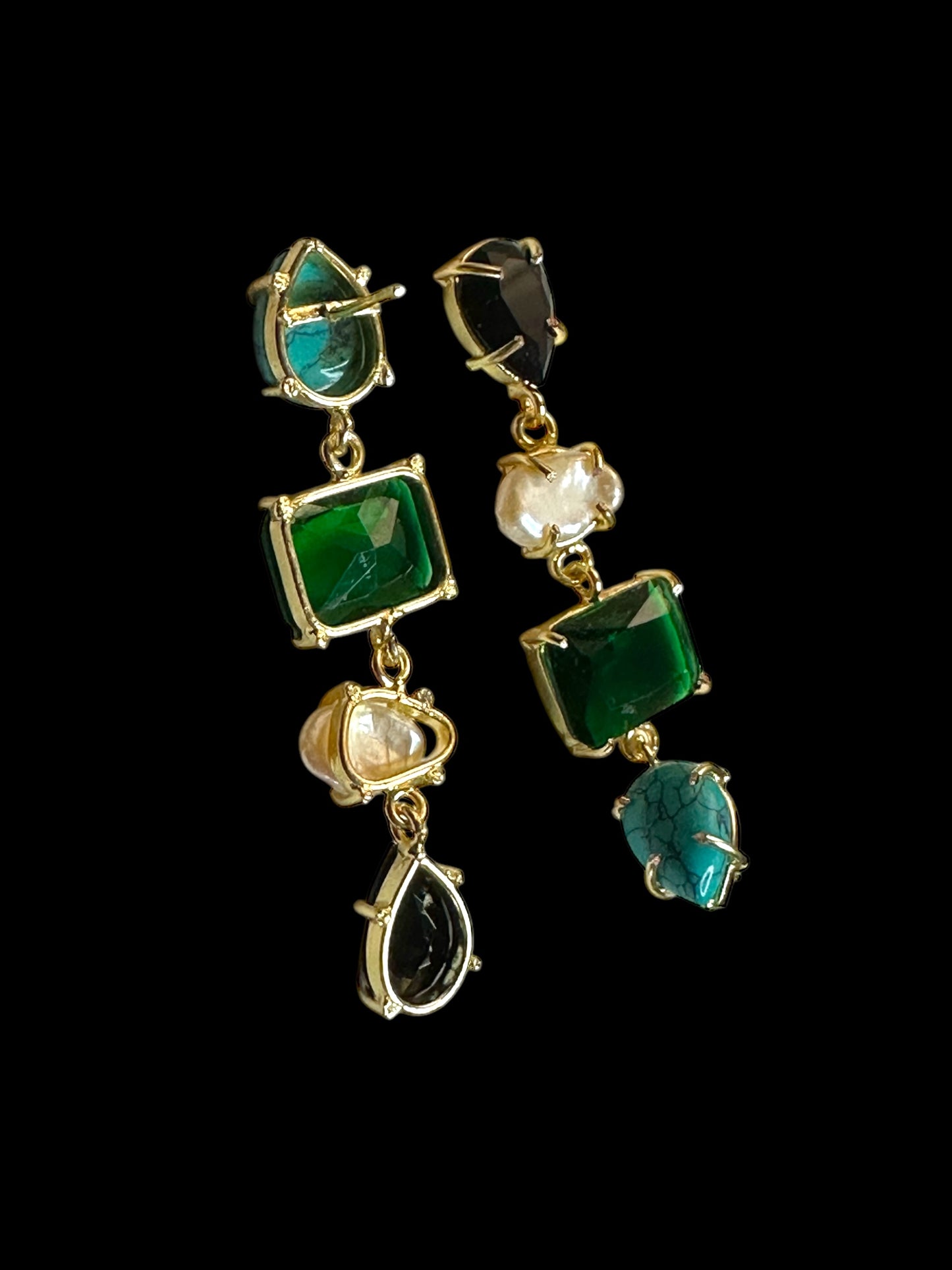 Stone and Pearl Long Danglers Earrings