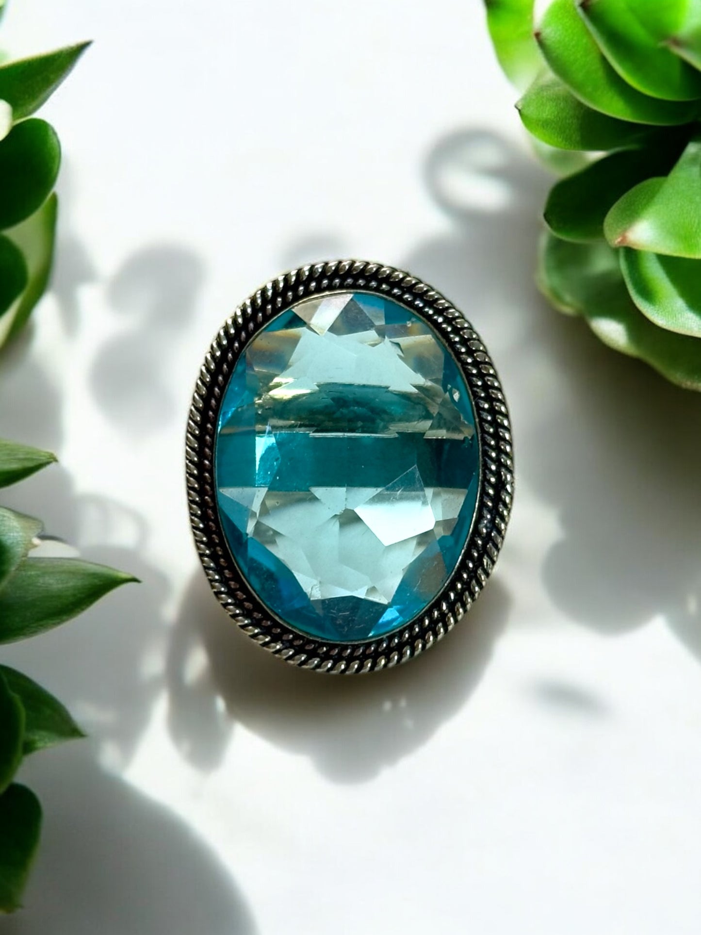 Natural Quartz Stone Chunky Adjustable Alloy Ring