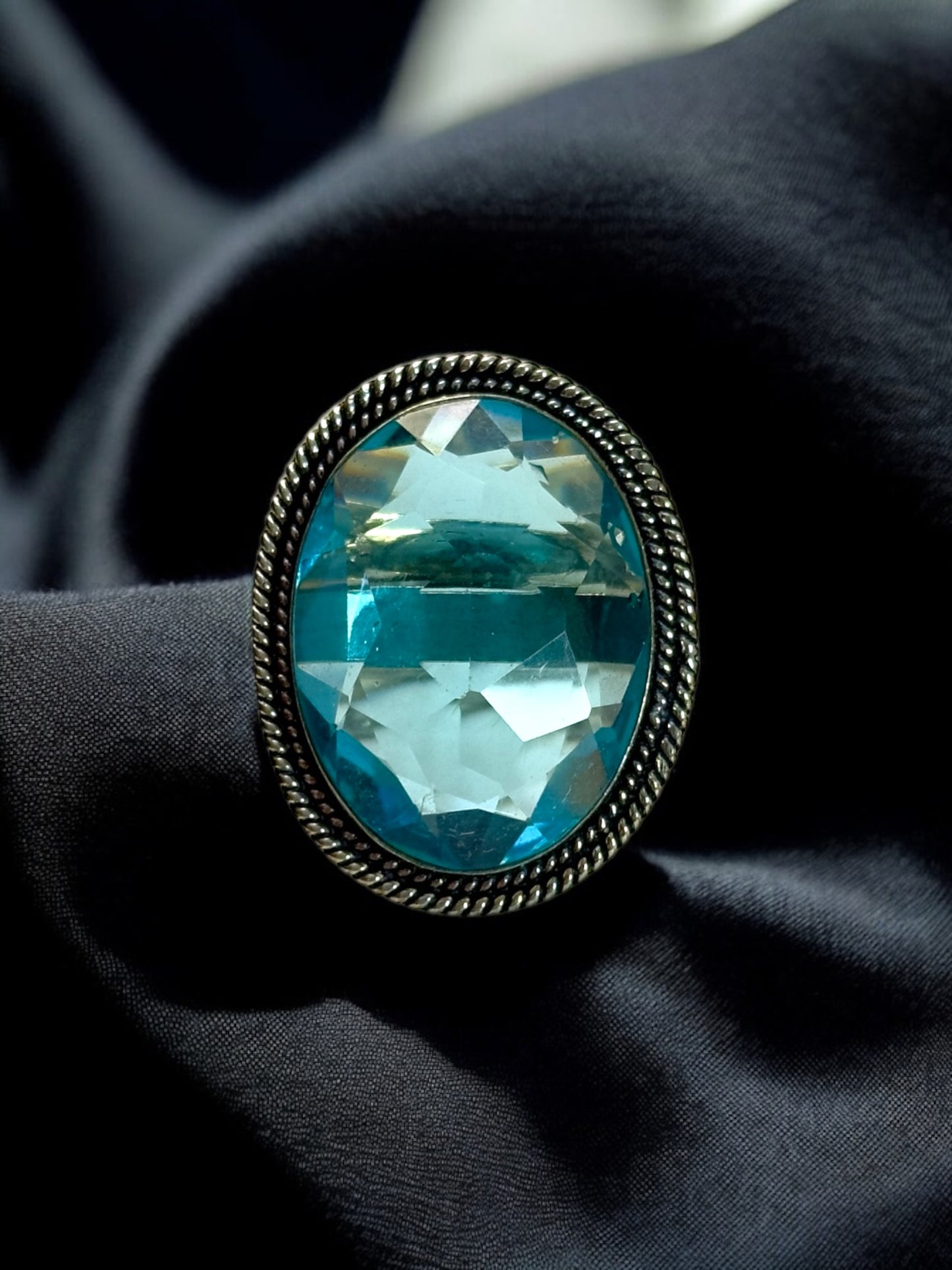 Natural Quartz Stone Chunky Adjustable Alloy Ring