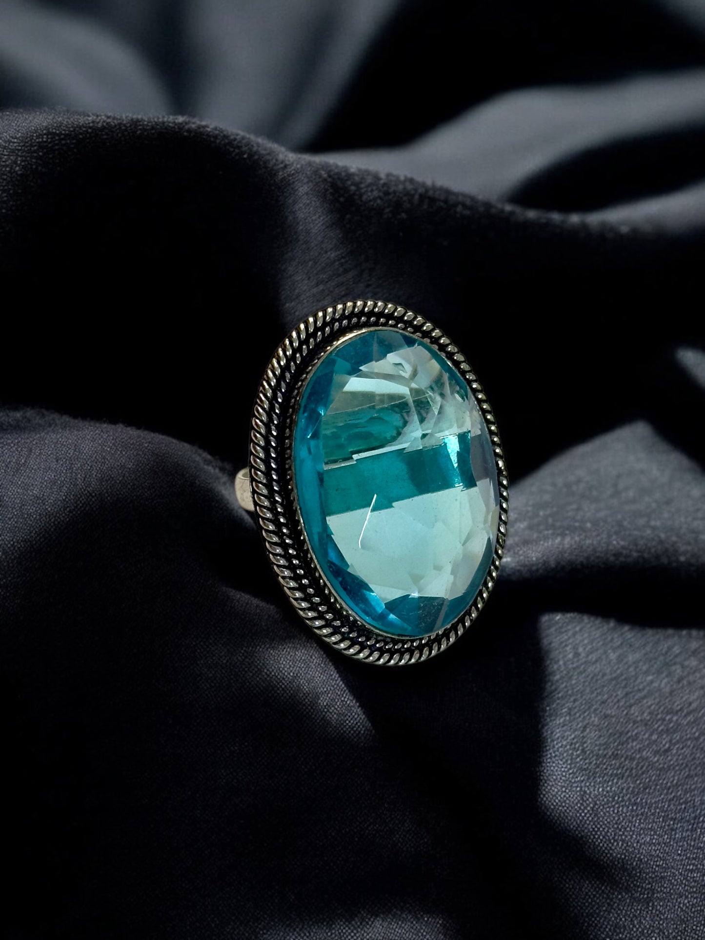 Natural Quartz Stone Chunky Adjustable Alloy Ring