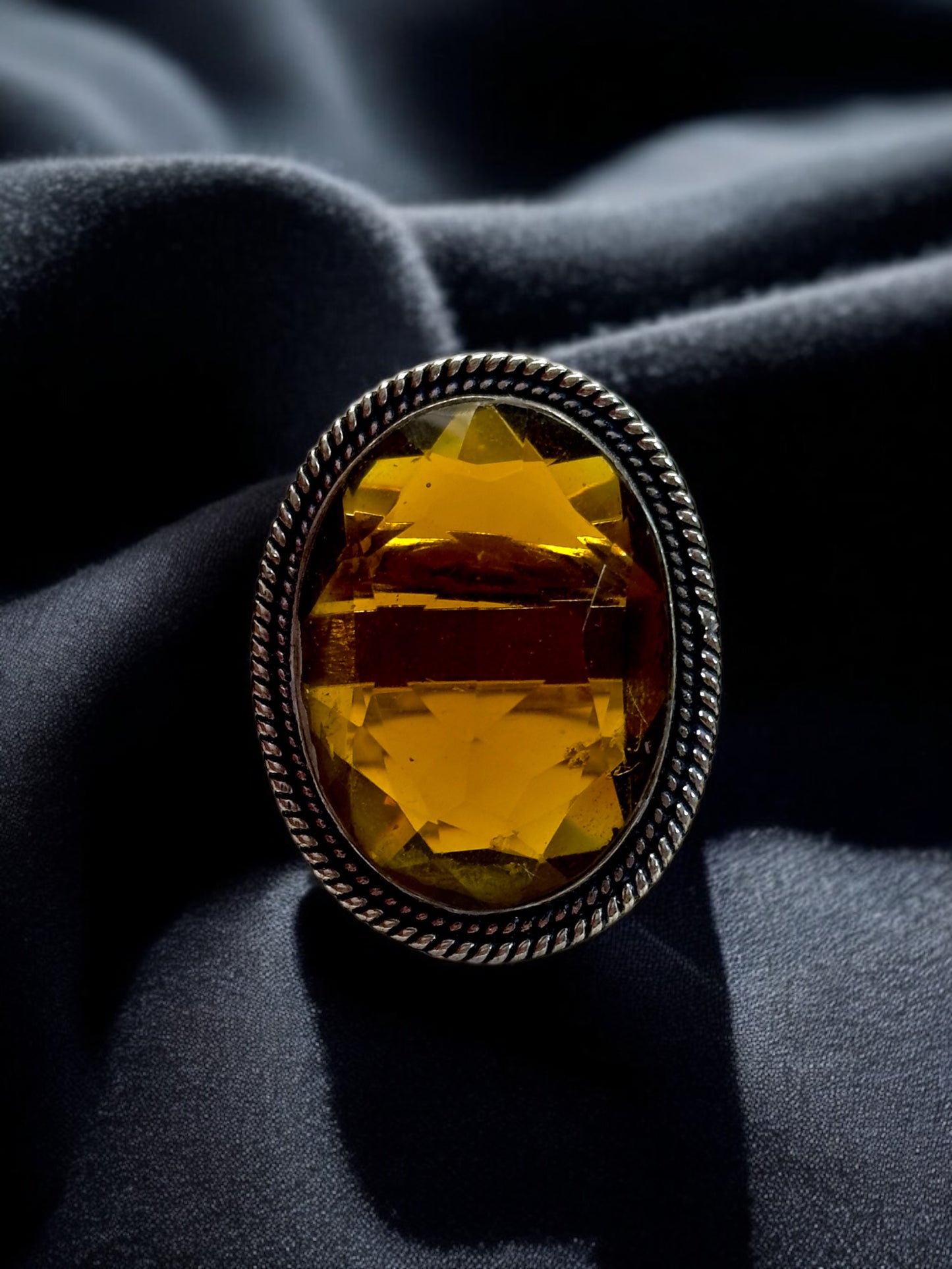 Natural Quartz Stone Chunky Adjustable Alloy Ring
