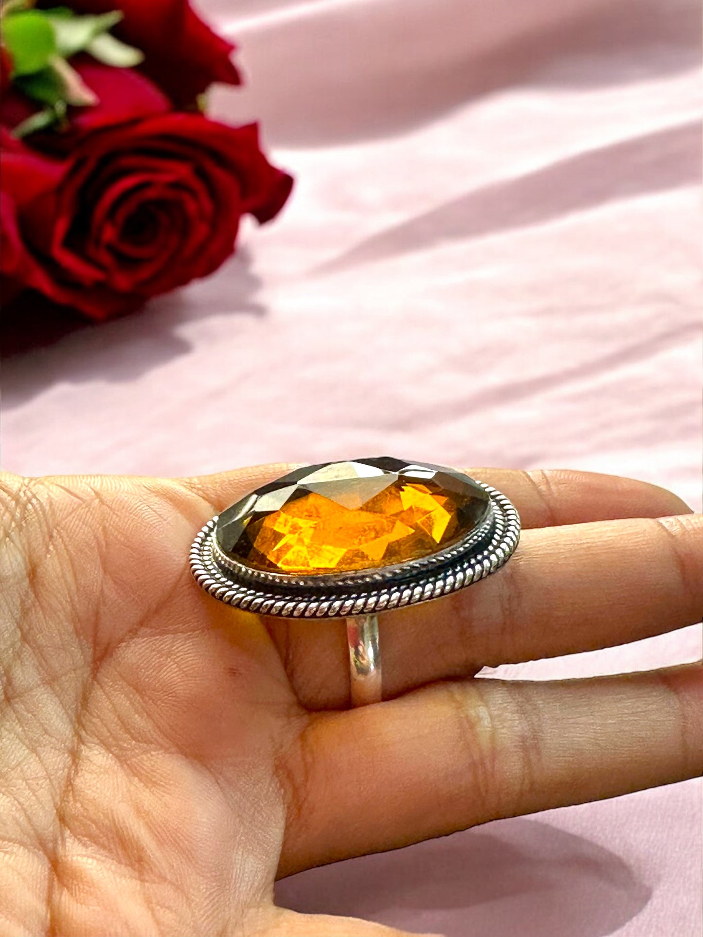 Natural Quartz Stone Chunky Adjustable Alloy Ring