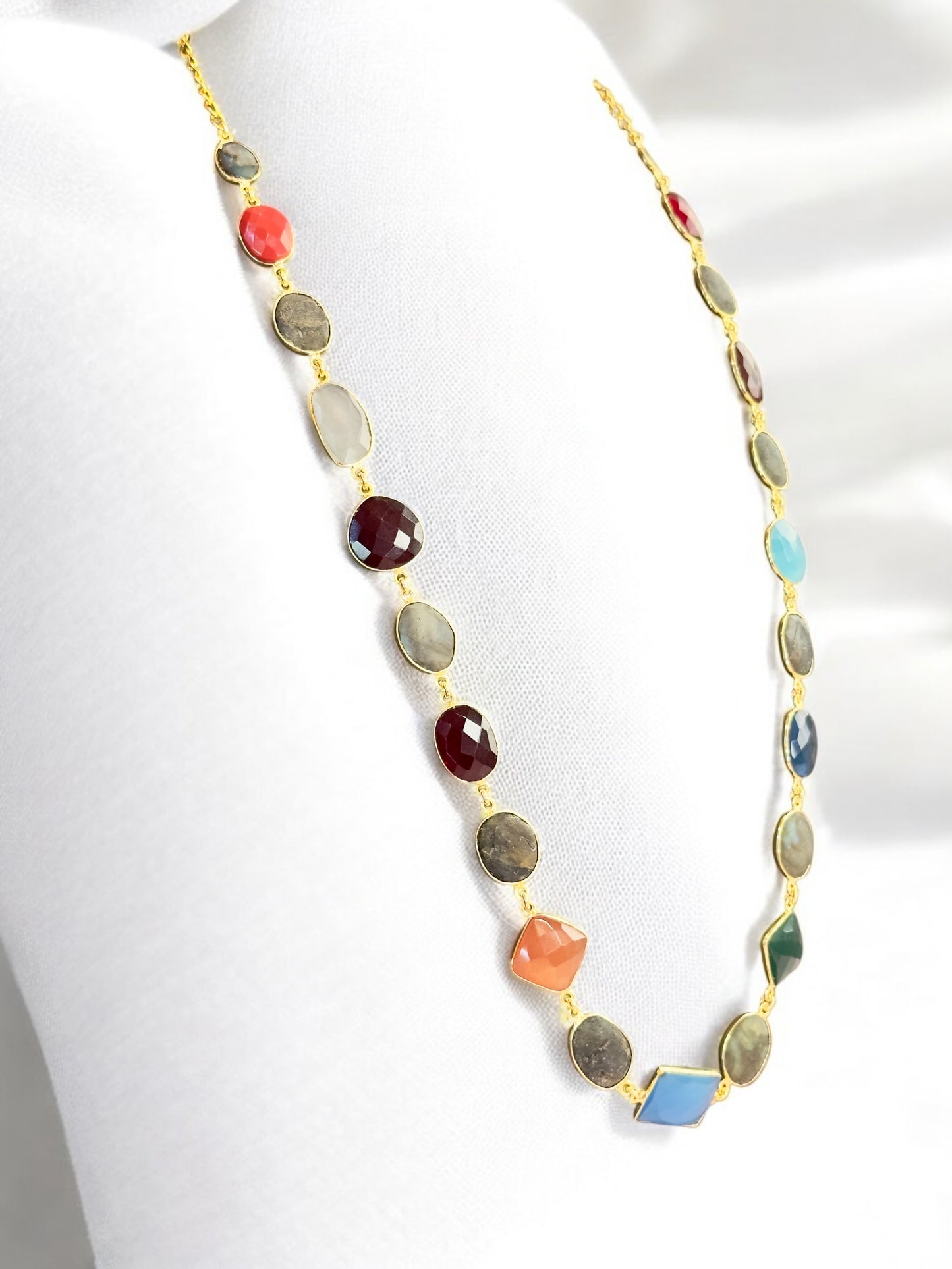 Multi Stone Oval Cut String Necklace