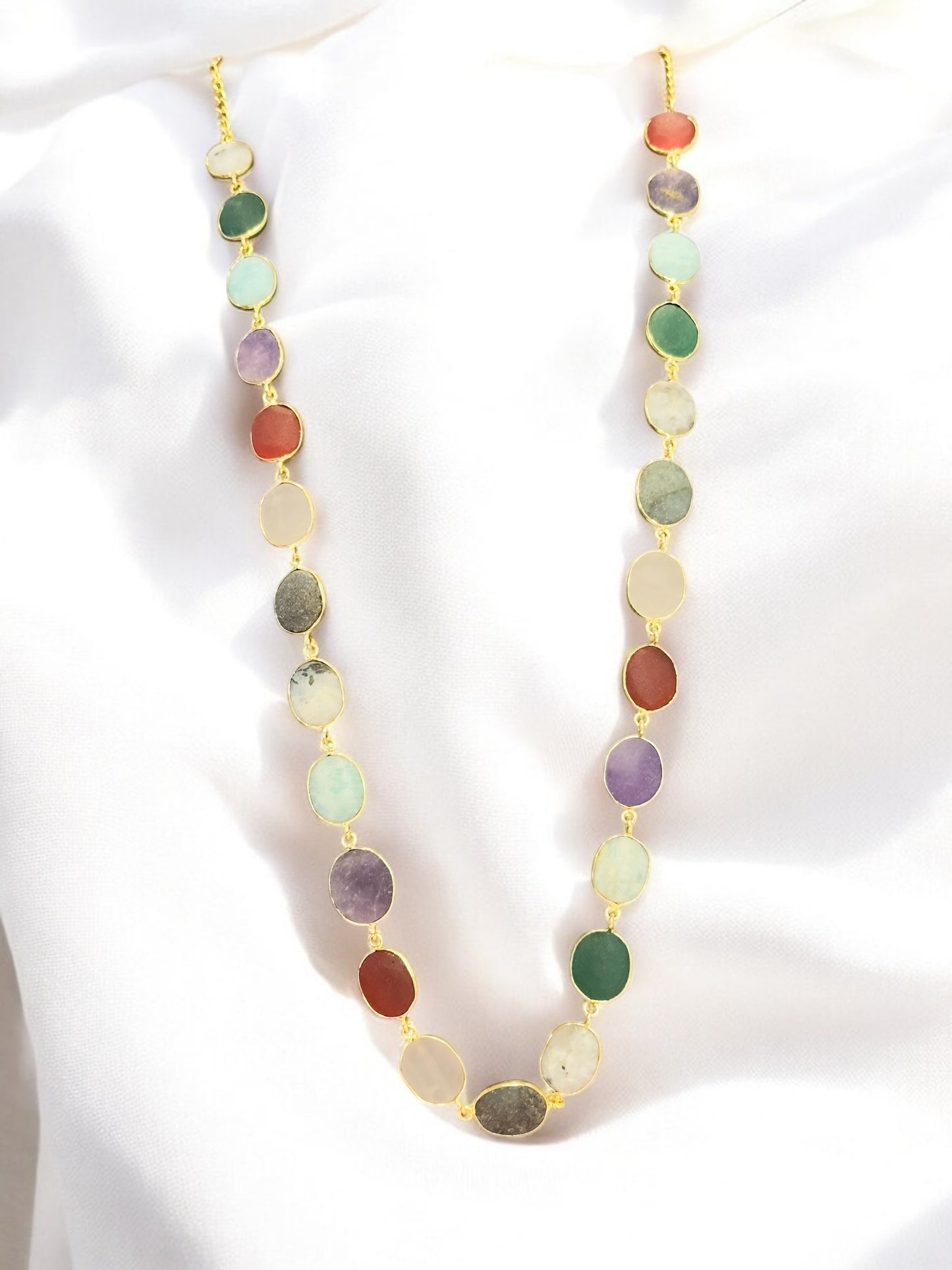 Multi Stone Oval Cut String Necklace