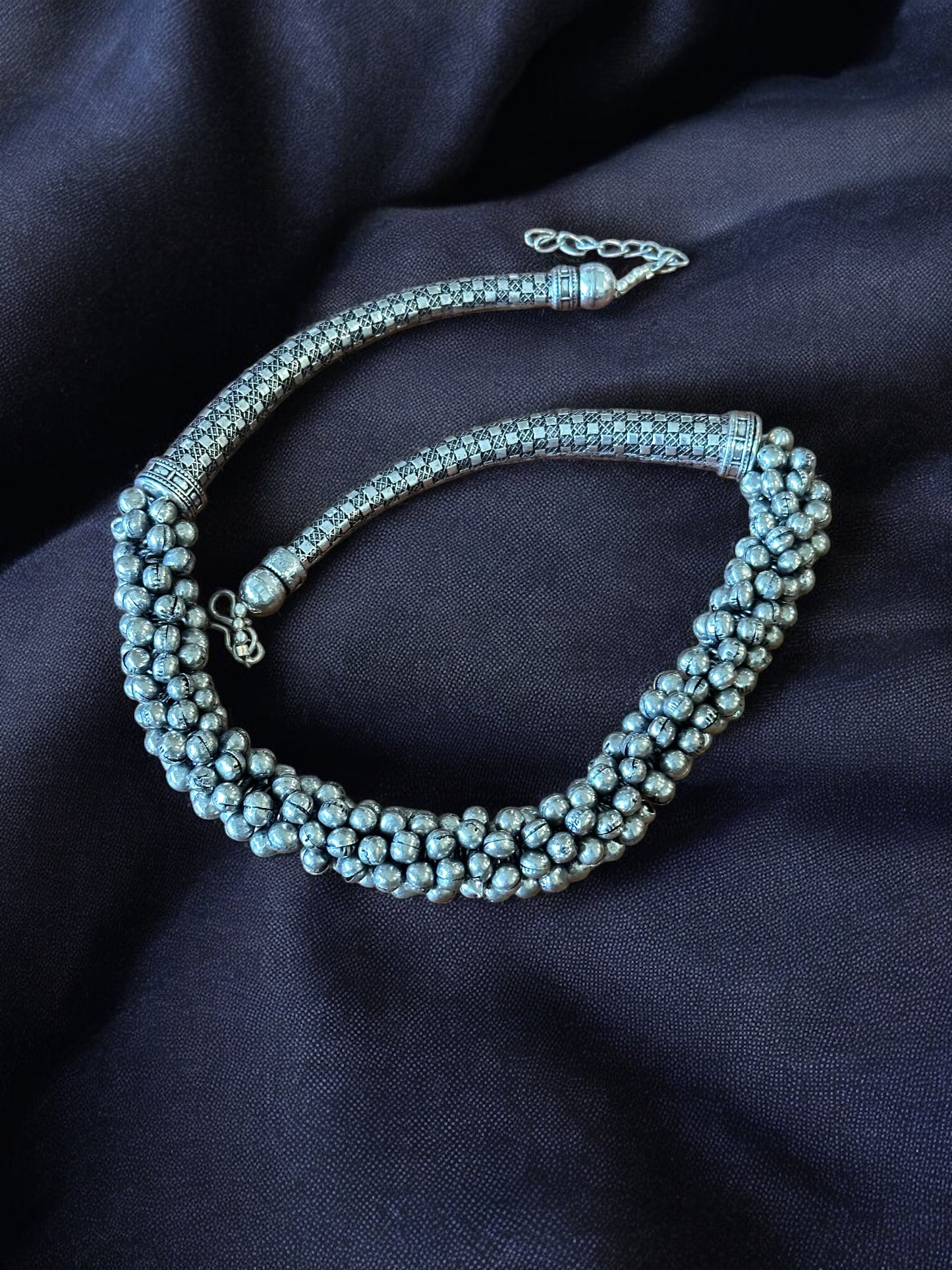 Oxidized Silver Plated Ghunghroo Hasli