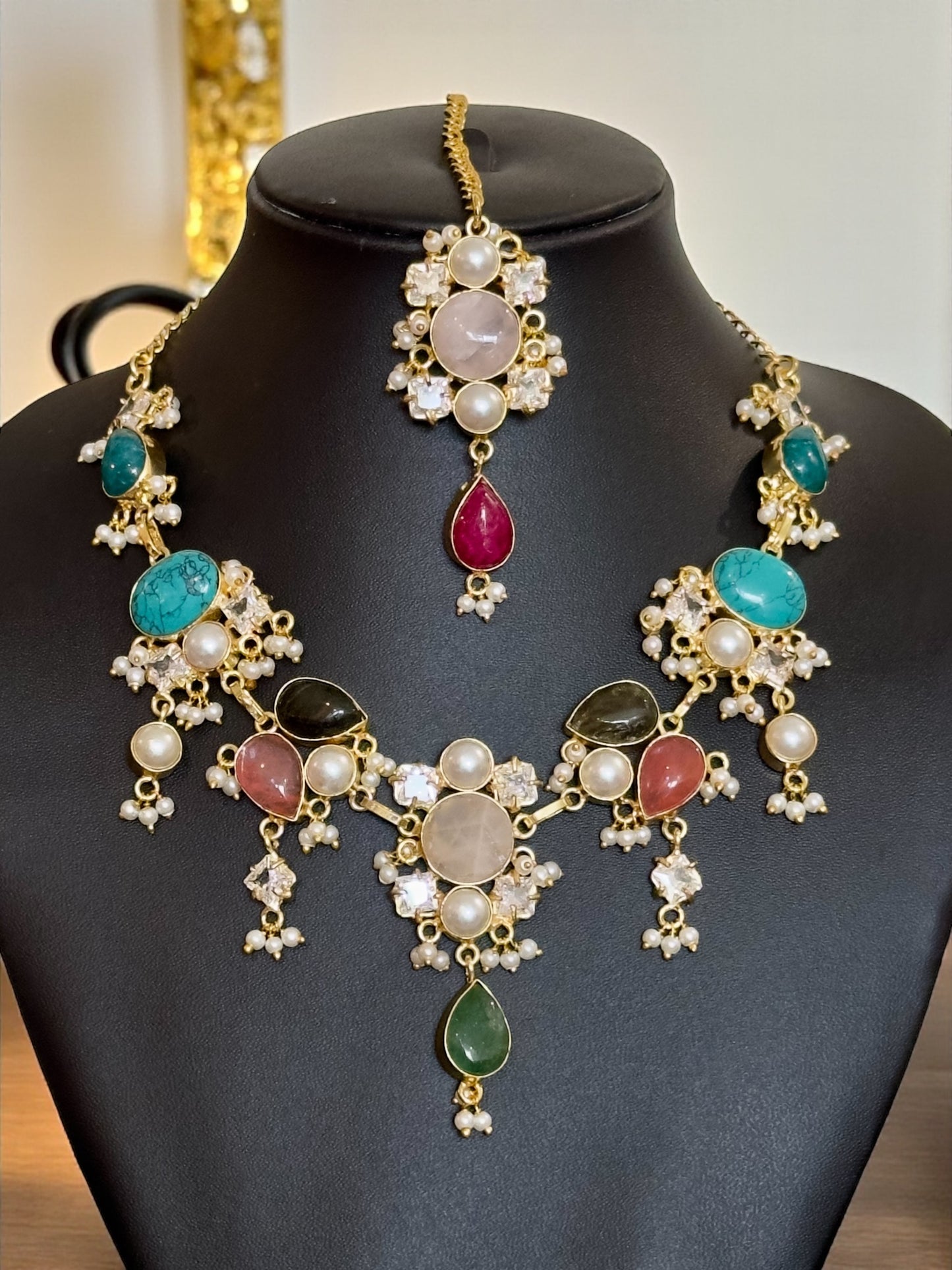 Maanvi Statement Necklace Set with Tikka