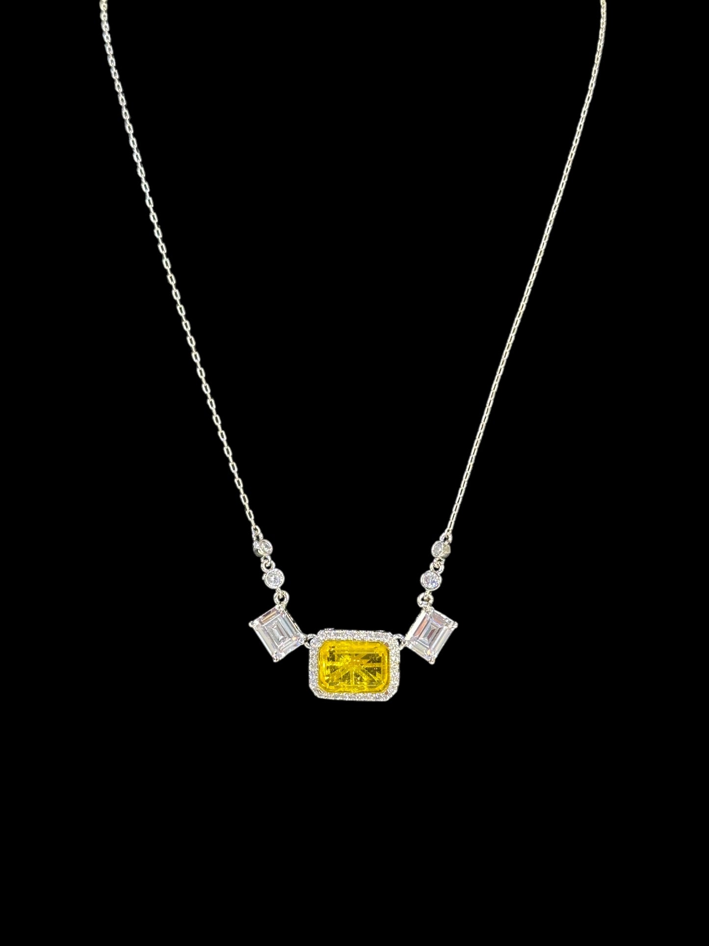 Yellow Doublet Stone Rectangular Pendant Set