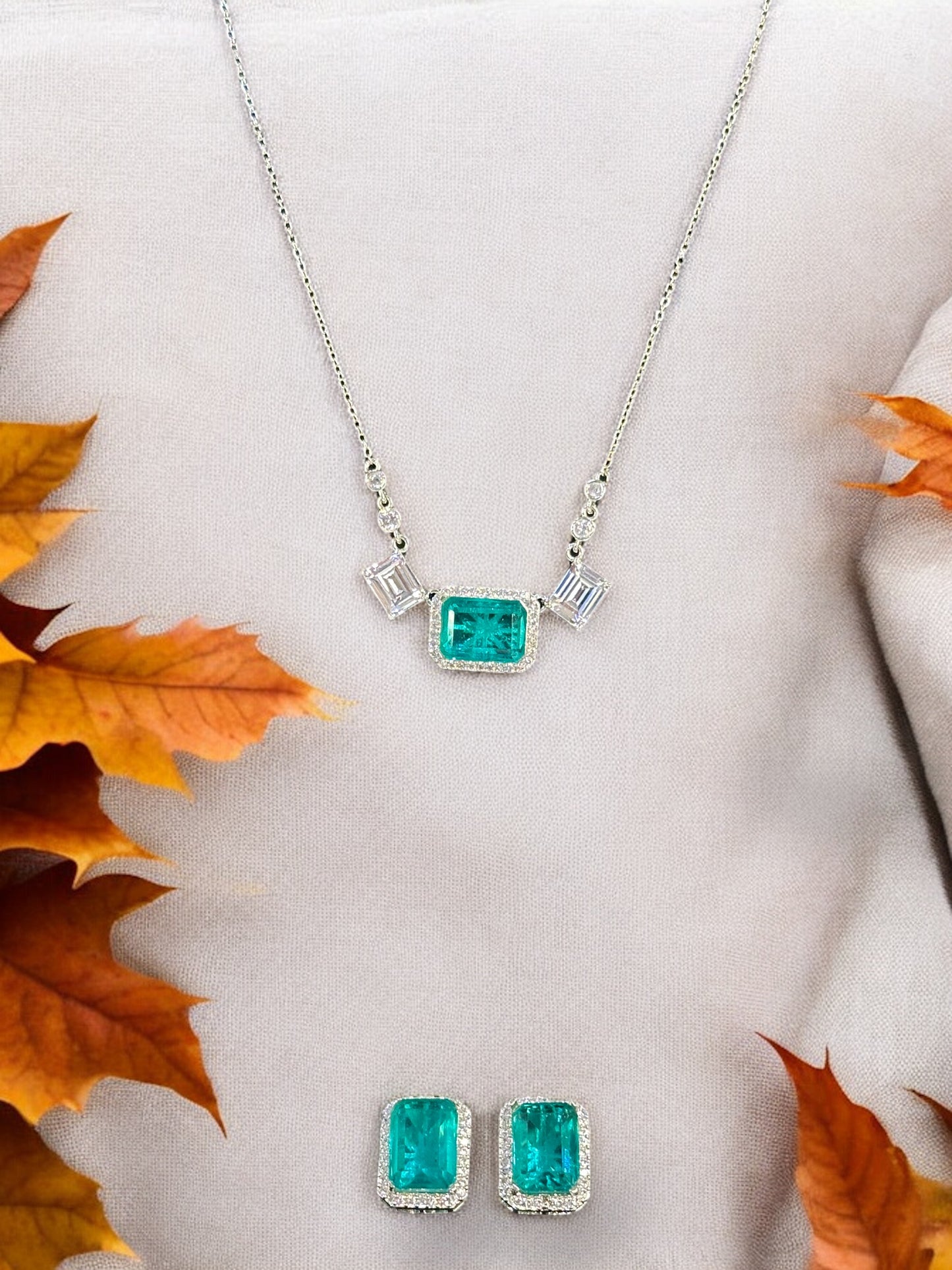 Mint Doublet Stone Rectangular Pendant Set