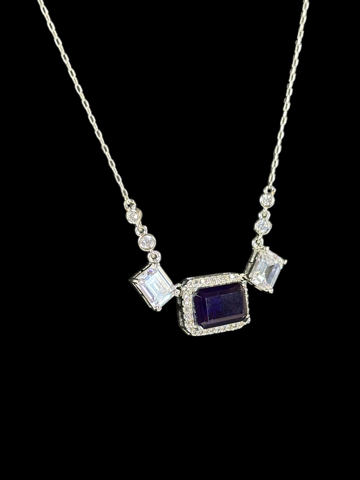 Royal Blue Doublet Stone Rectangular Pendant Set