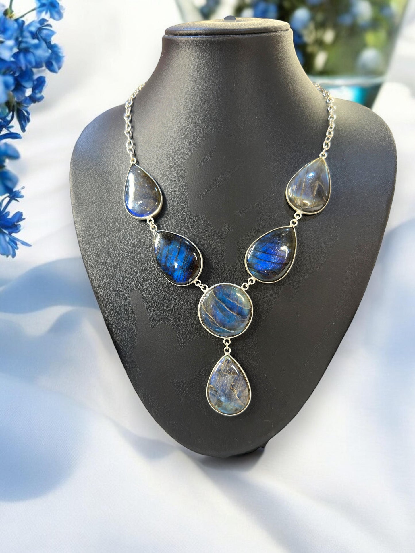 Fire Blue Labradorite Boho Necklace