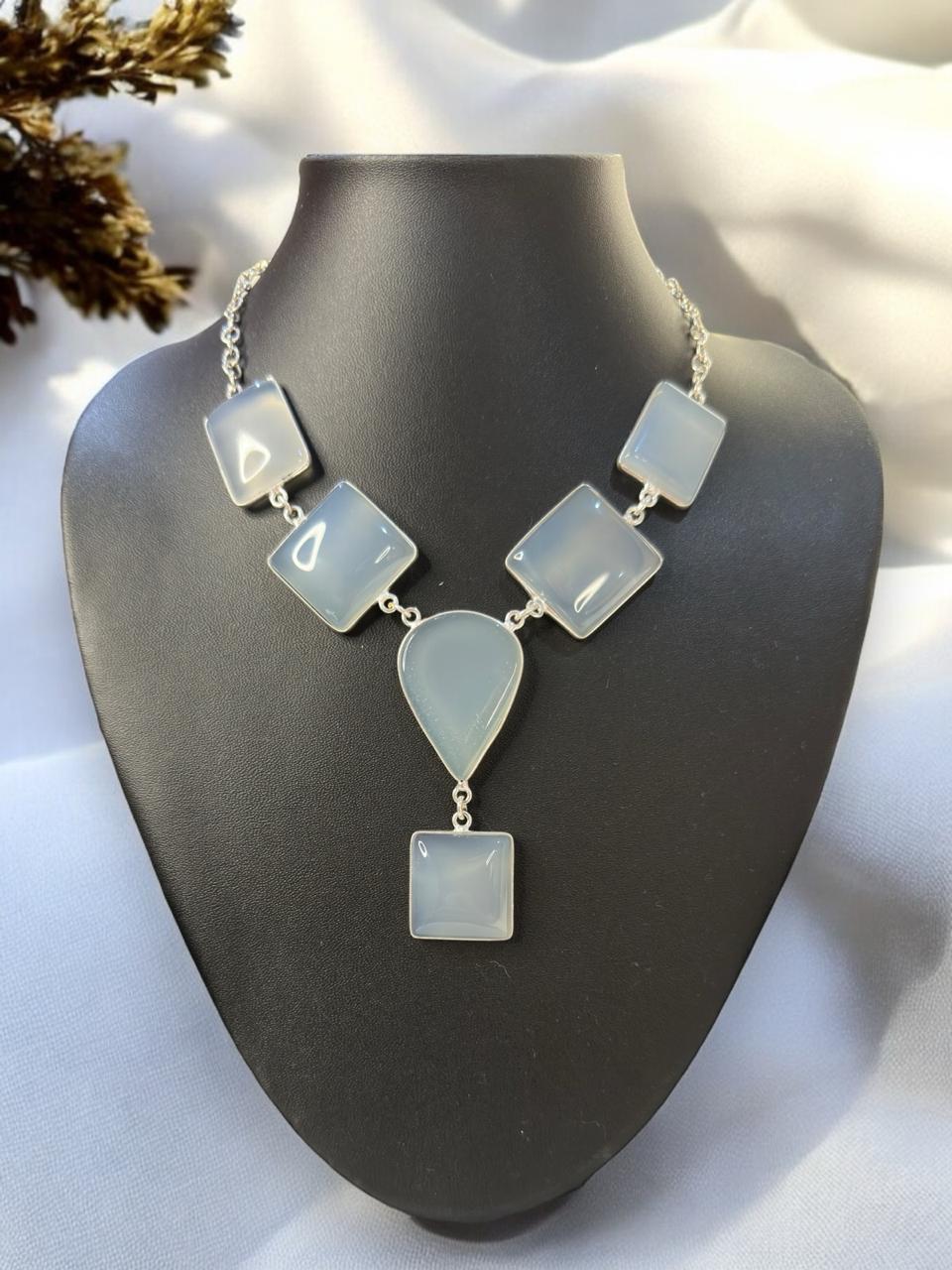 White Chalcedony Smooth Boho Necklace