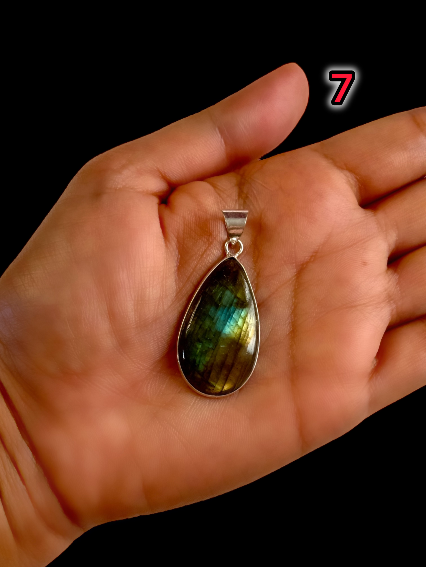 Mystic Aurora Labradorite Pendant in White Alloy (No Chain)