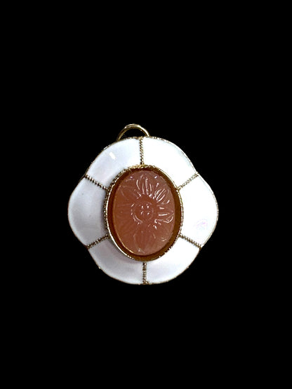 Carved Stone and Enamel Oversized Studs
