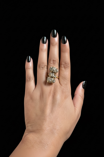 Raw Pyrite Gold Plated Trinity Ring