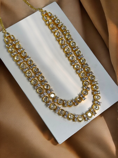 Double String Moissanite Polki Necklace Set