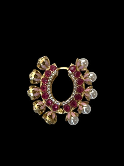 Inaraa Reversible AD-Pearl Brass Hoops