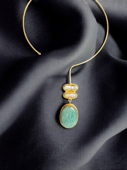 Blue Thritiya Baroque Pearl and Stone Statement Hasli