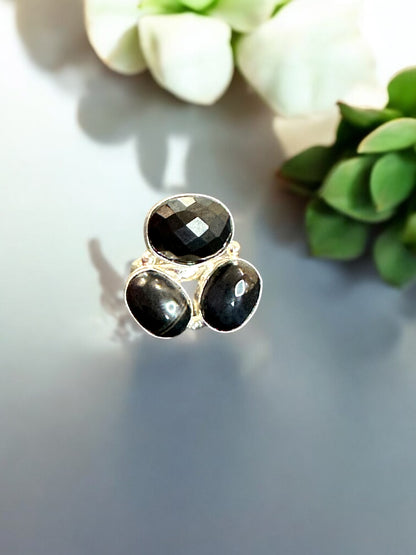 Three Stones Boho Adjustable Silver Alloy Ring