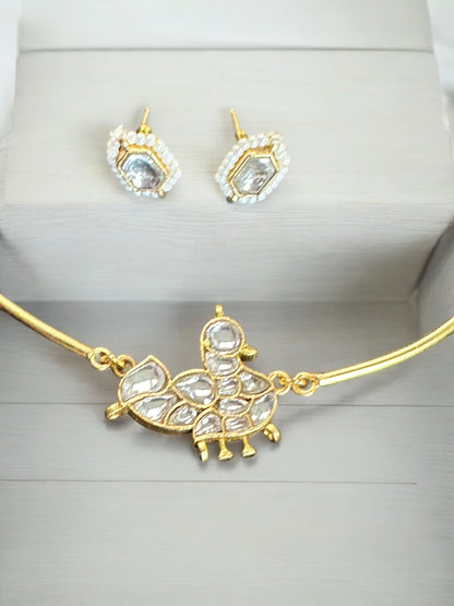 White Chidiya Jadau Statement Brass Hasli Set