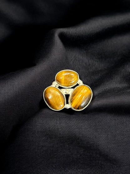 Three Stones Boho Adjustable Silver Alloy Ring