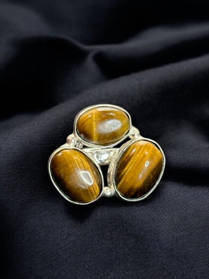 Three Stones Boho Adjustable Silver Alloy Ring