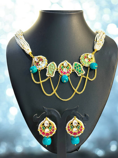 Turquoise Machali Pachi Kundan Choker Set