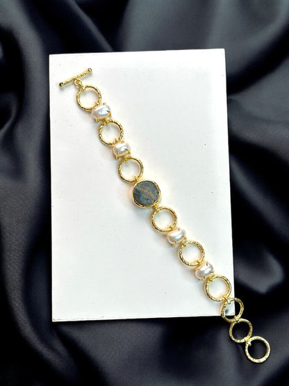 Real Pearls and Stone Monica Brass Bracelet