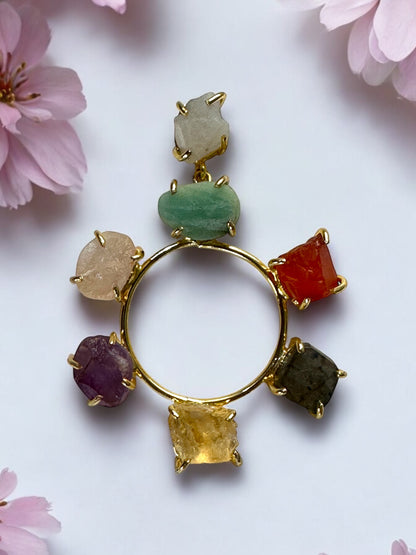 Muti Stone Seven Chakra Large Danglers