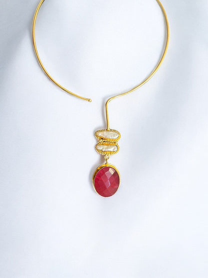 Red Thritiya Baroque Pearl and Stone Statement Hasli