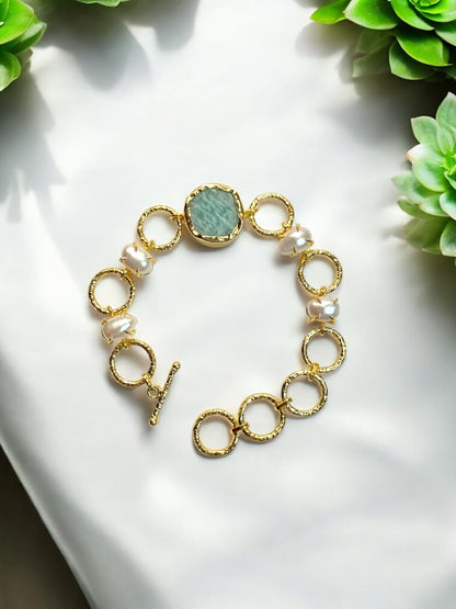 Real Pearls and Stone Monica Brass Bracelet