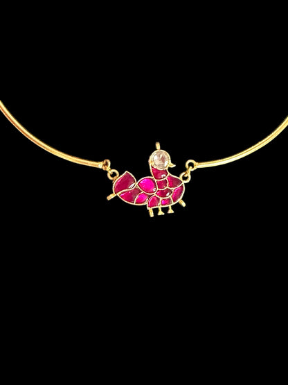 Pink Chidiya Jadau Statement Brass Hasli Set
