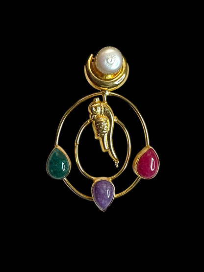 Totapari Stone Pearl Statement Dangler Brass Earrings