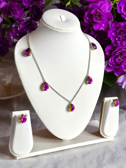Swarovski Crystal Teardrop Necklace Set With Studs