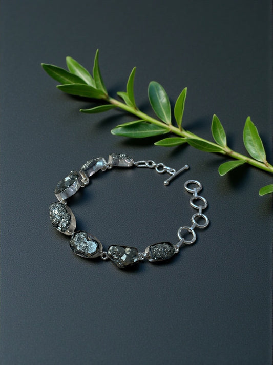 Raw Pyrite Silver Plated Bazel Bracelet