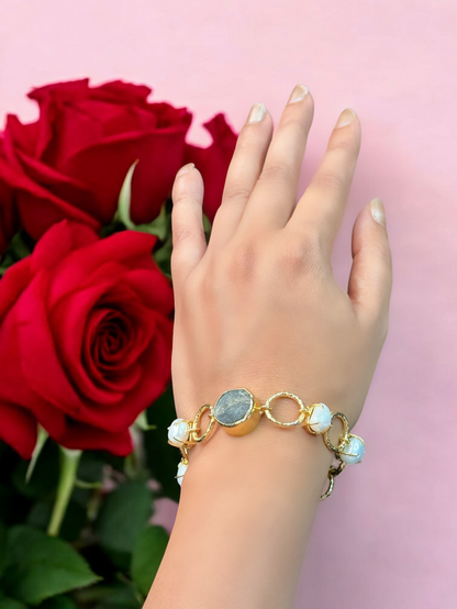 Real Pearls and Stone Monica Brass Bracelet