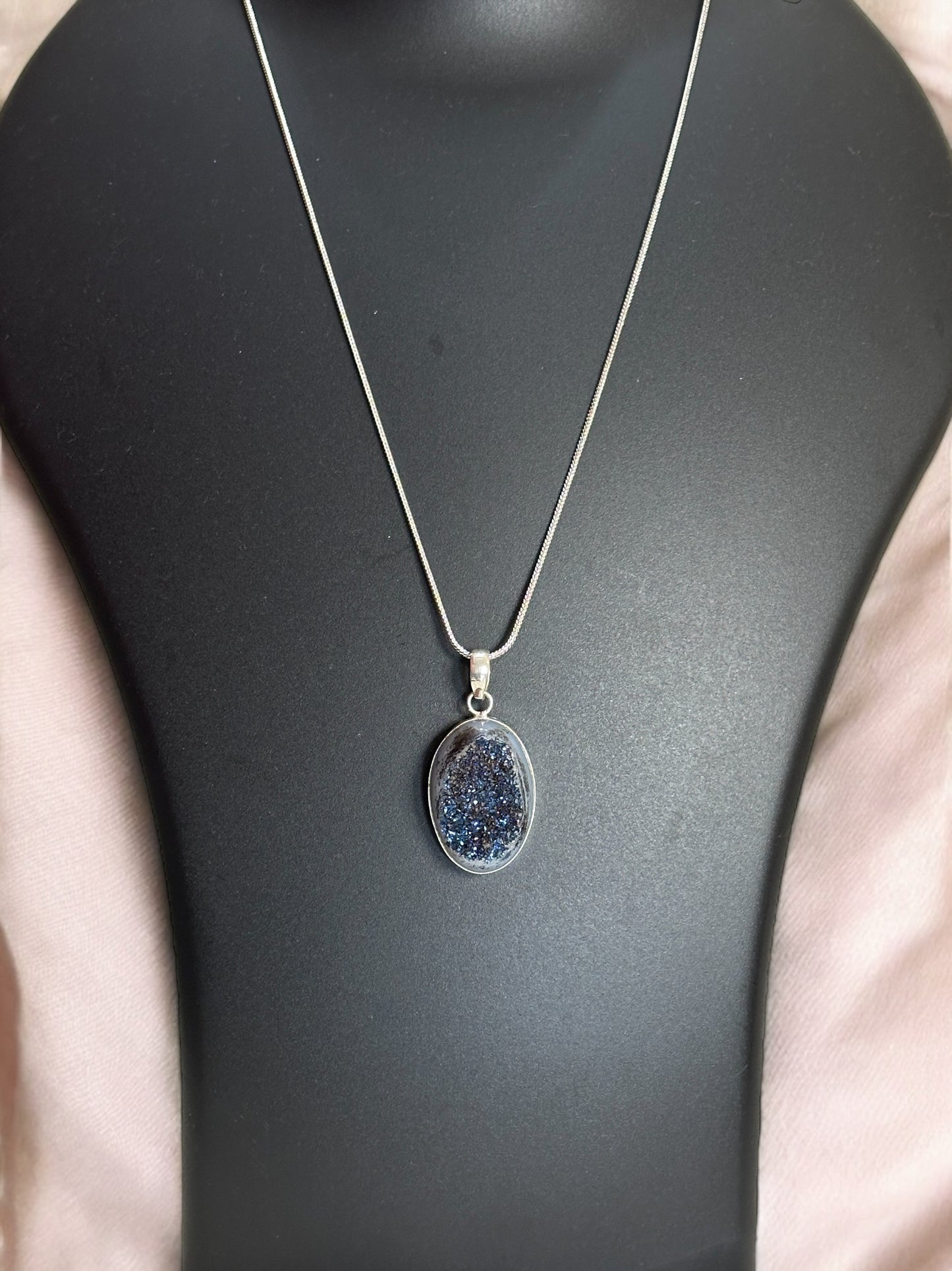 Party Pop Druzy Agate Stone Pendant in White Alloy (With Chain)