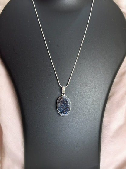 Party Pop Druzy Agate Stone Pendant in White Alloy (With Chain)