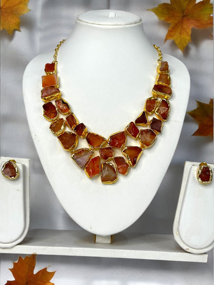 Dark Orange Carnelion Box Necklace Set