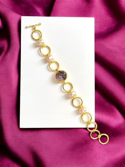 Real Pearls and Stone Monica Brass Bracelet