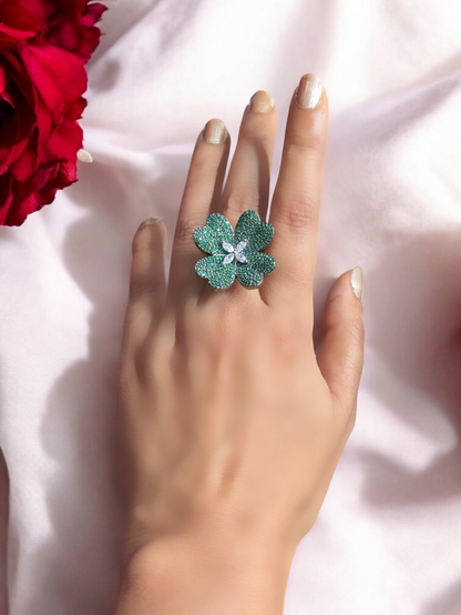 Green Nano AD Clover Alia Adjustable Ring