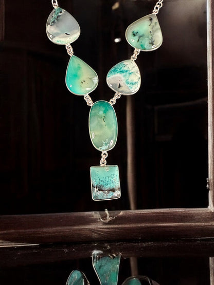 Ocean Blue Dendrite Opal Boho Necklace