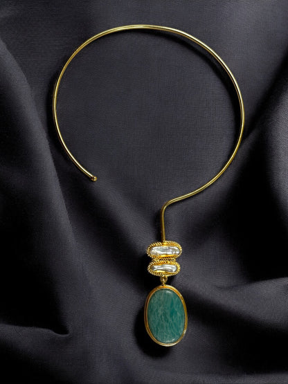Blue Thritiya Baroque Pearl and Stone Statement Hasli