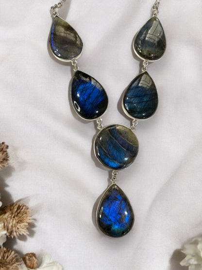 Fire Blue Labradorite Boho Necklace