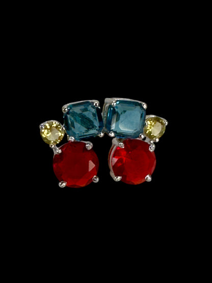 Multi Colured Tripple Crystal Studs