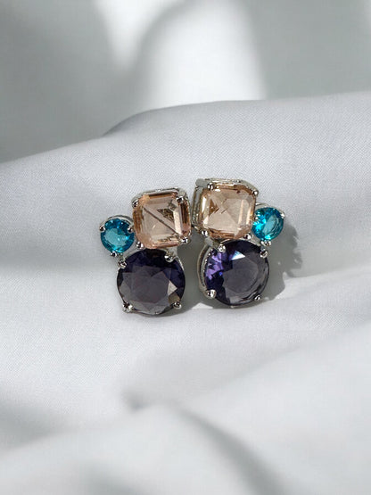 Multi Colured Tripple Crystal Studs