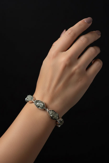 Raw Pyrite Silver Plated Bazel Bracelet
