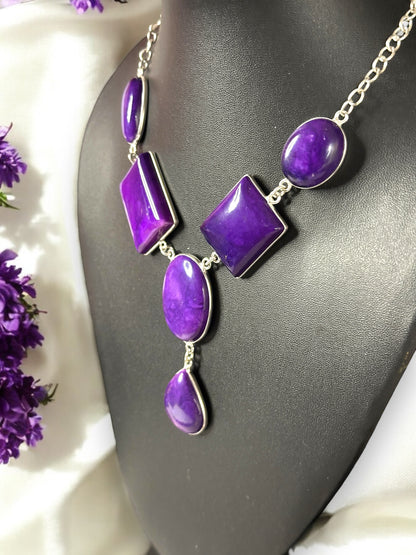 Purple Charoite Rectangle Boho Necklace