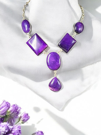 Purple Charoite Rectangle Boho Necklace