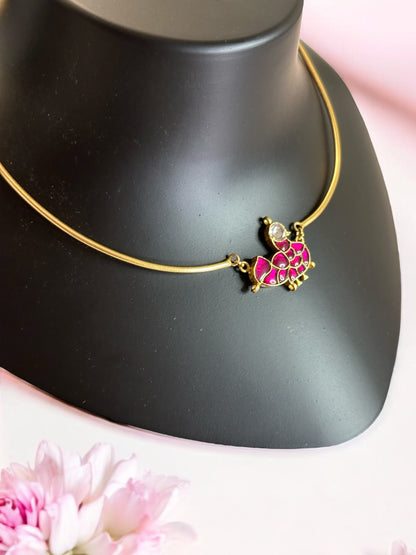 Pink Chidiya Jadau Statement Brass Hasli Set