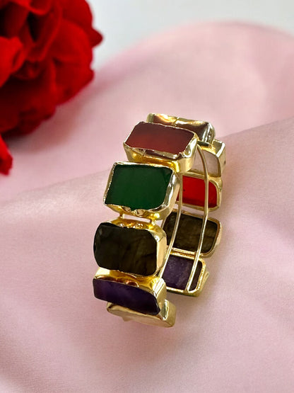 Natural Stone Box Mayanka Statement Brass Kada Adjustable